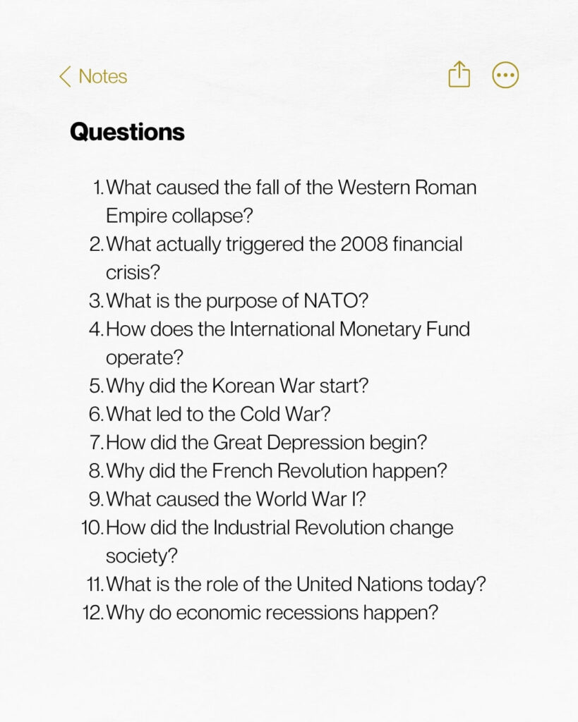 List of thought-provoking daily questions to encourage learning and critical thinking.