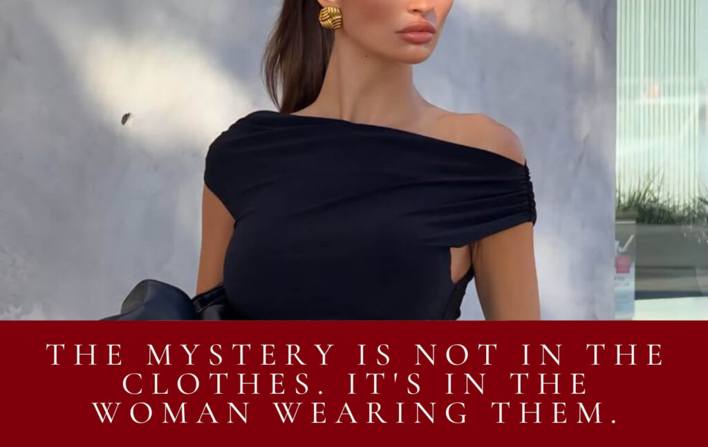 Woman in dark feminine outfit