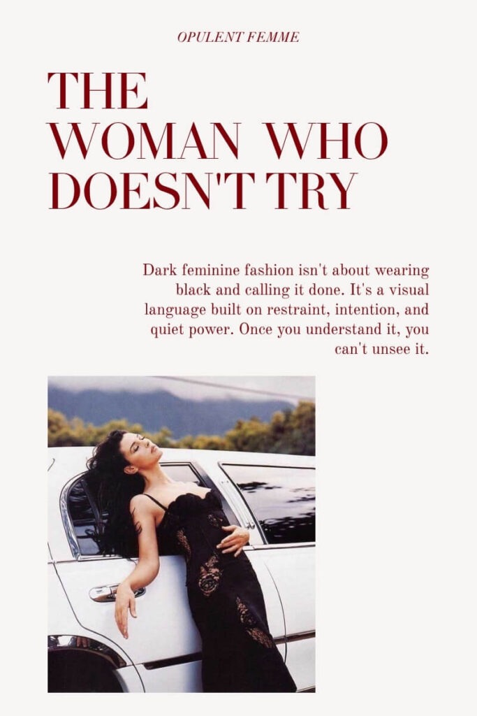 Woman dressed in dark feminine dress